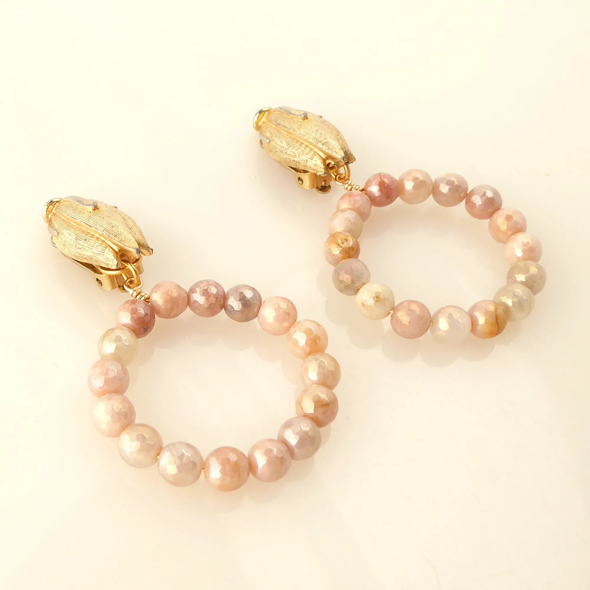 Iridescent peach moonstone earrings