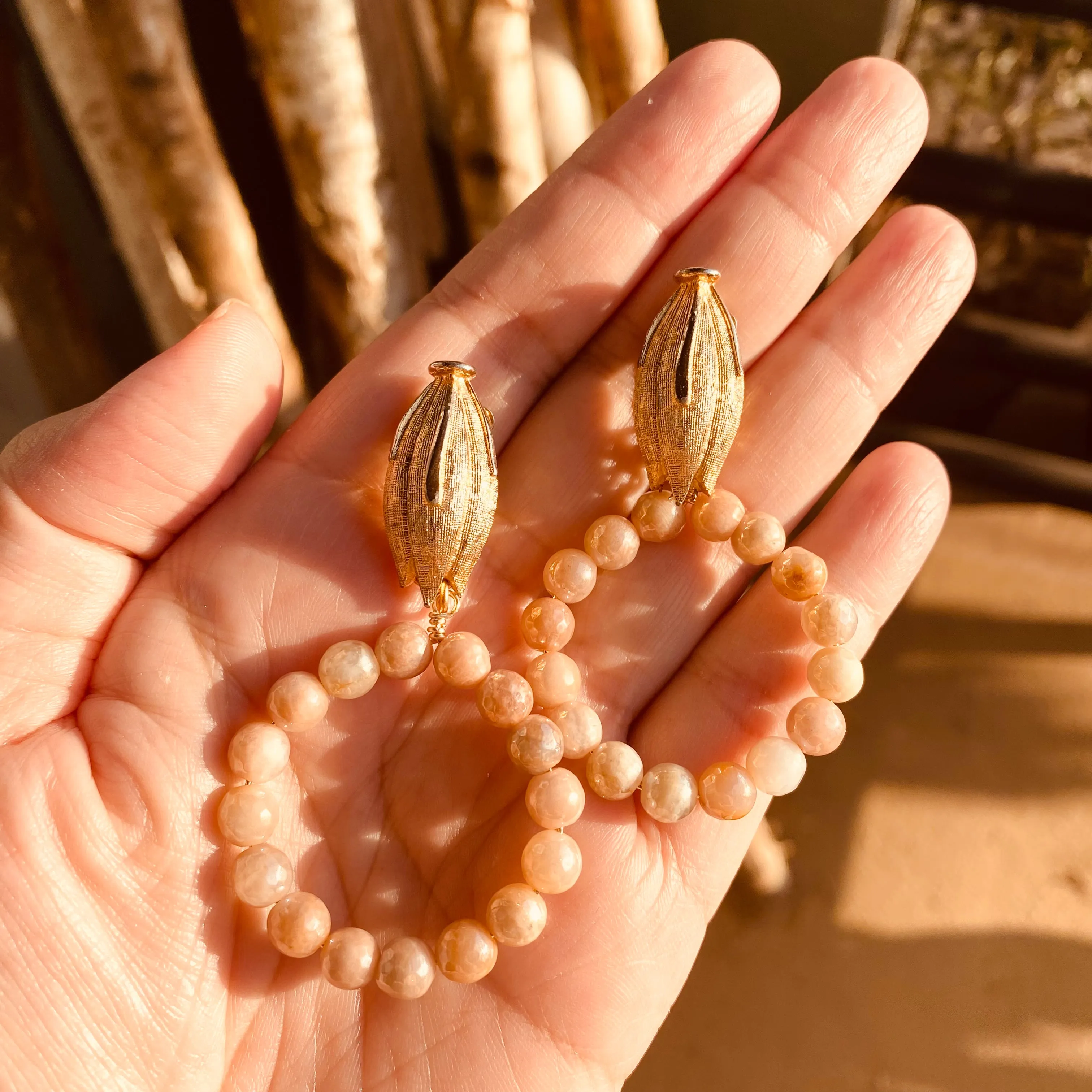 Iridescent peach moonstone earrings