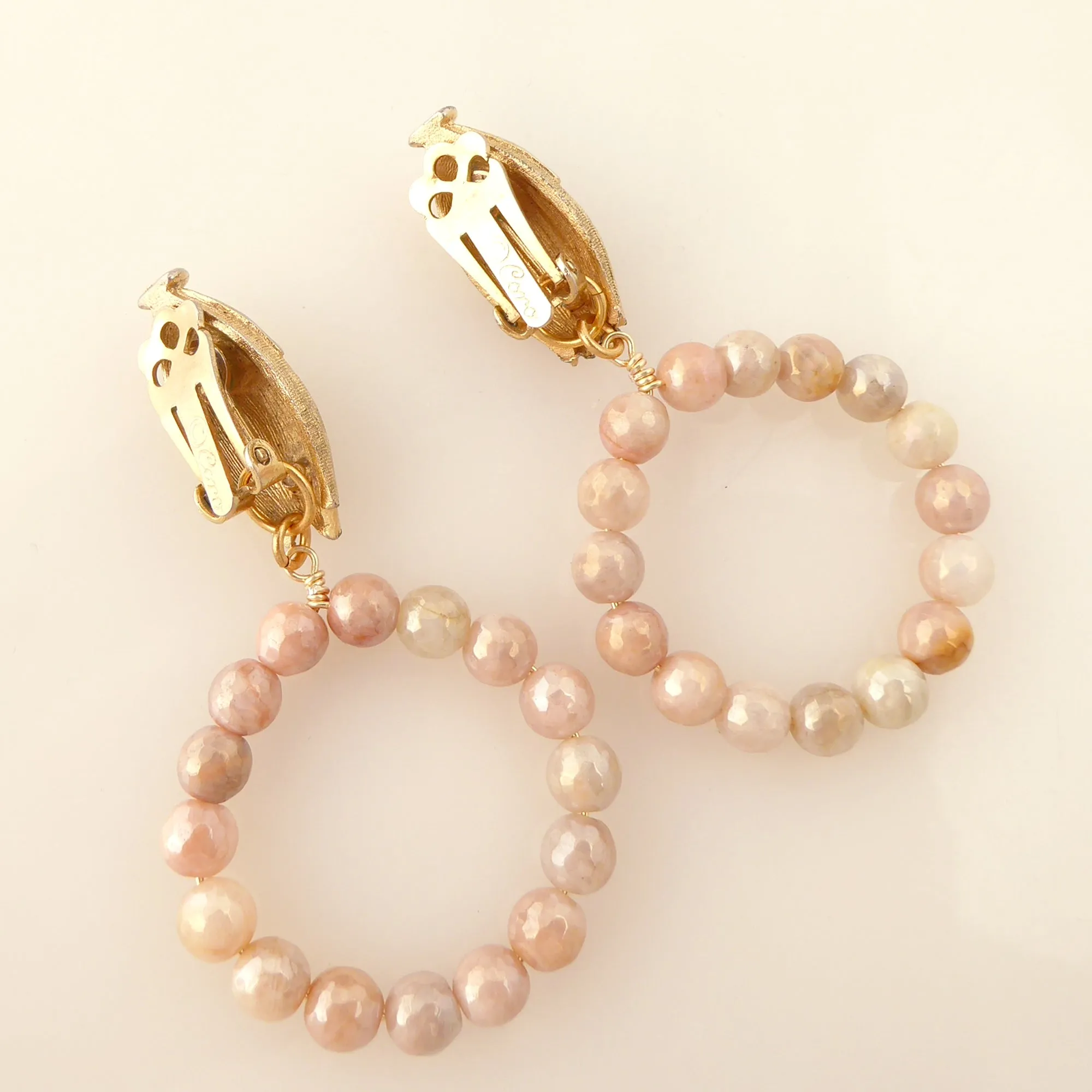 Iridescent peach moonstone earrings