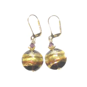 Italian Glass Earrings Purple Gold Earrings by JKC Murano
