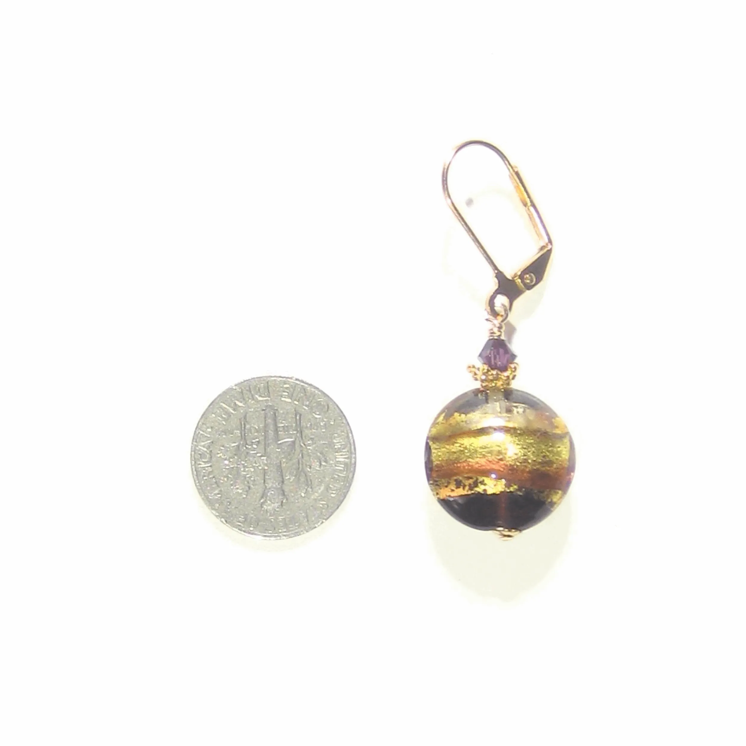 Italian Glass Earrings Purple Gold Earrings by JKC Murano