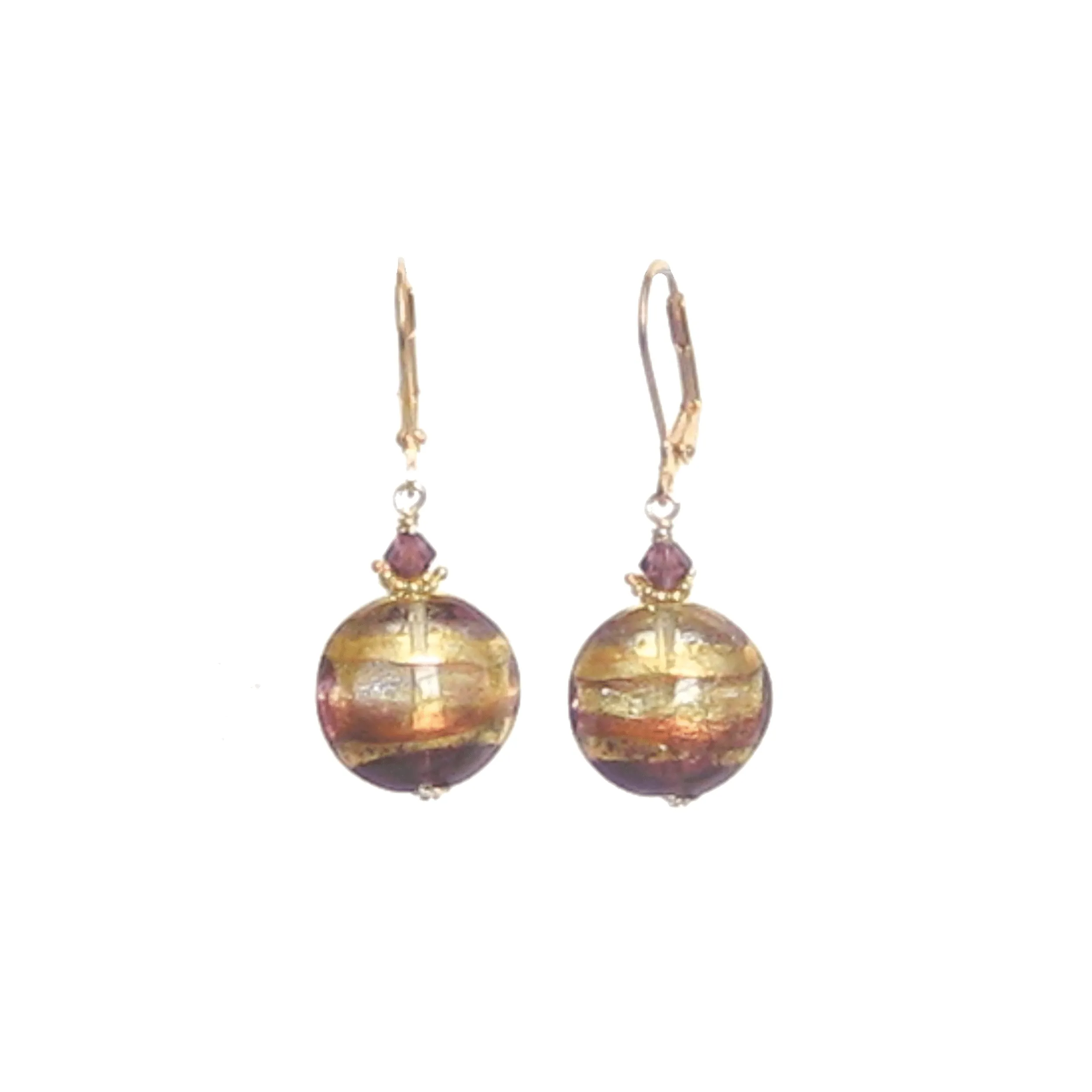 Italian Glass Earrings Purple Gold Earrings by JKC Murano