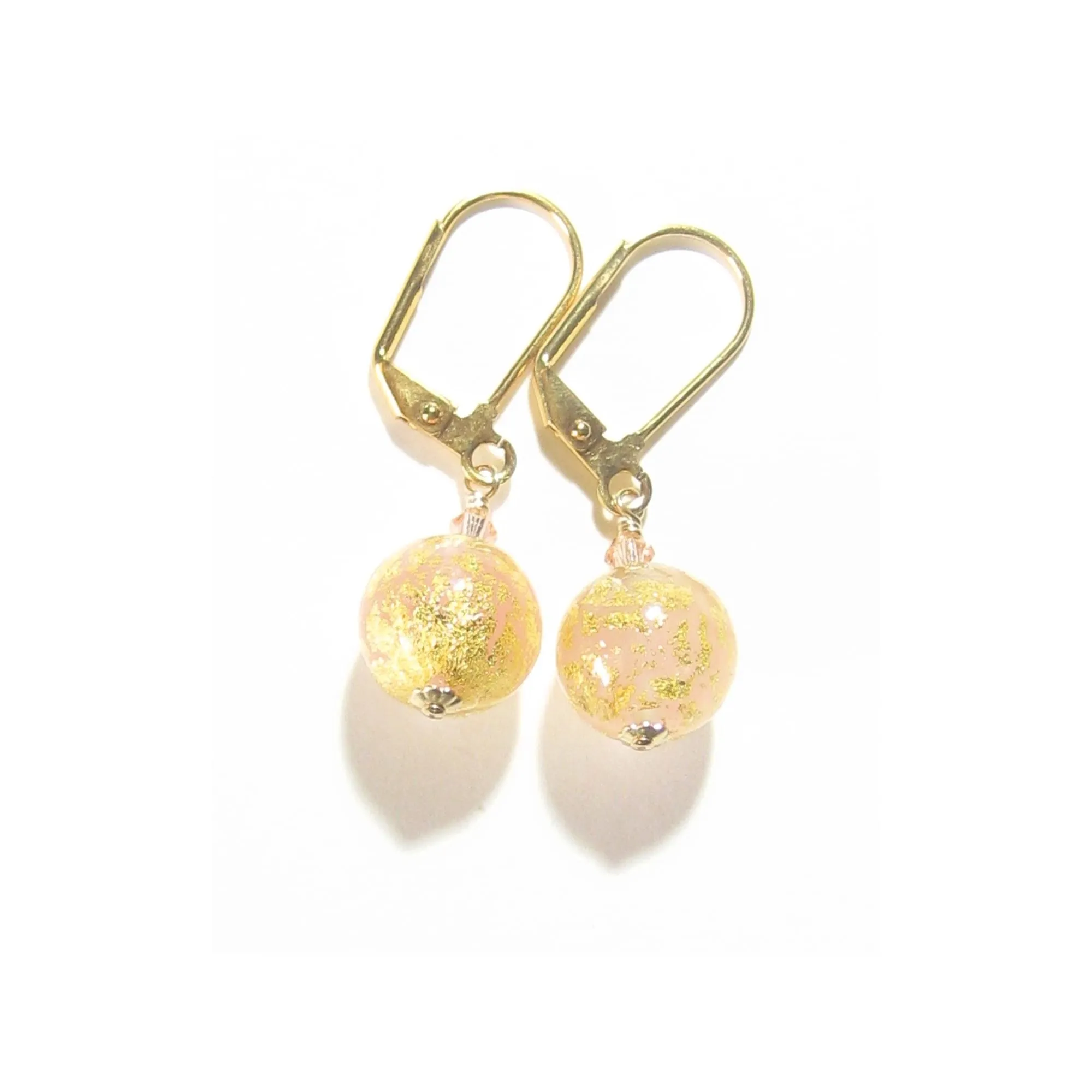 Italian Murano Glass Peach Cadora Gold Earrings with Gold Filled Leverbacks