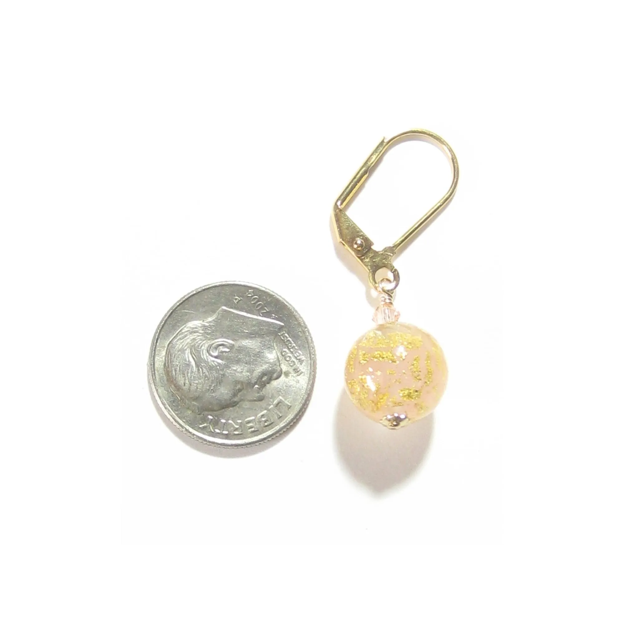 Italian Murano Glass Peach Cadora Gold Earrings with Gold Filled Leverbacks