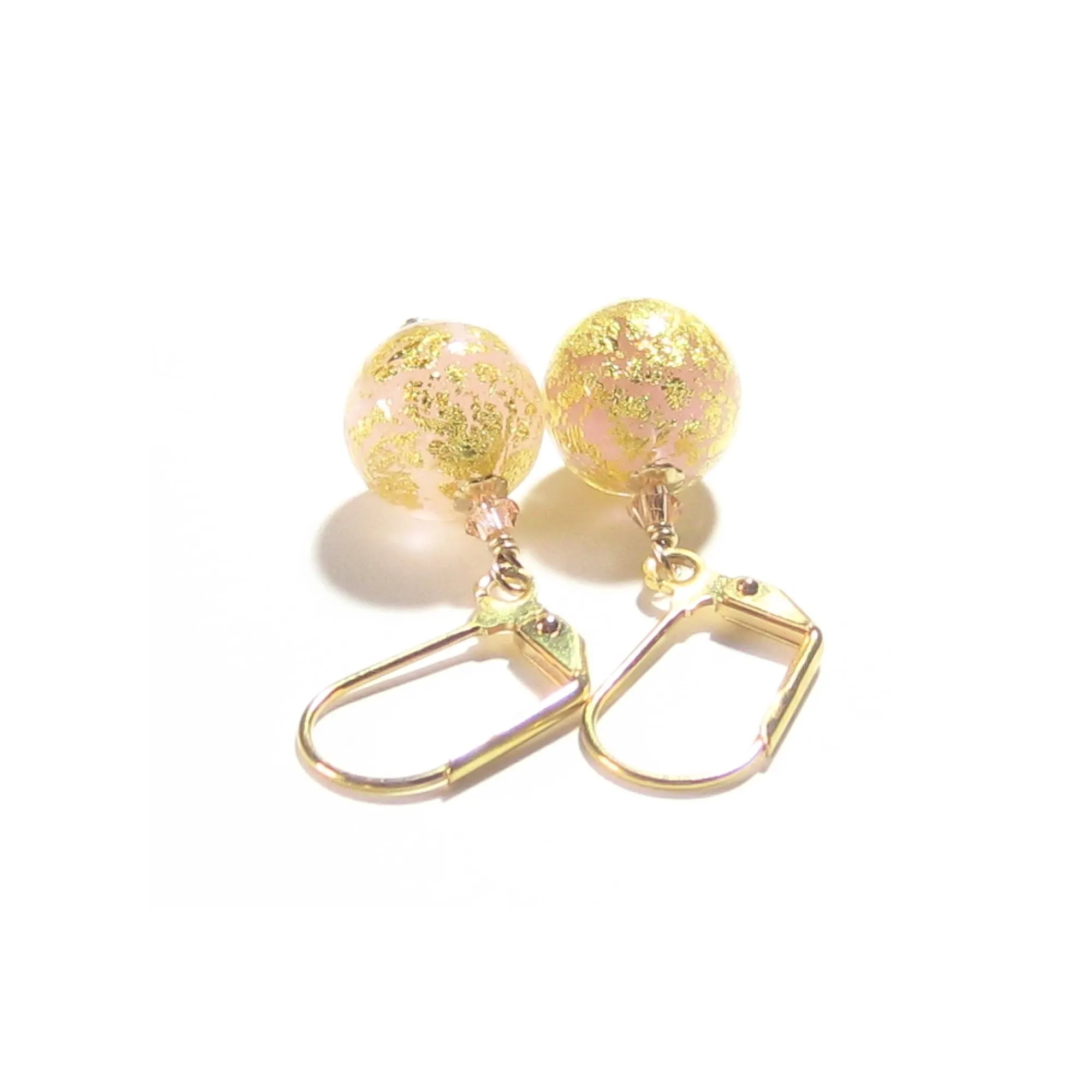Italian Murano Glass Peach Cadora Gold Earrings with Gold Filled Leverbacks