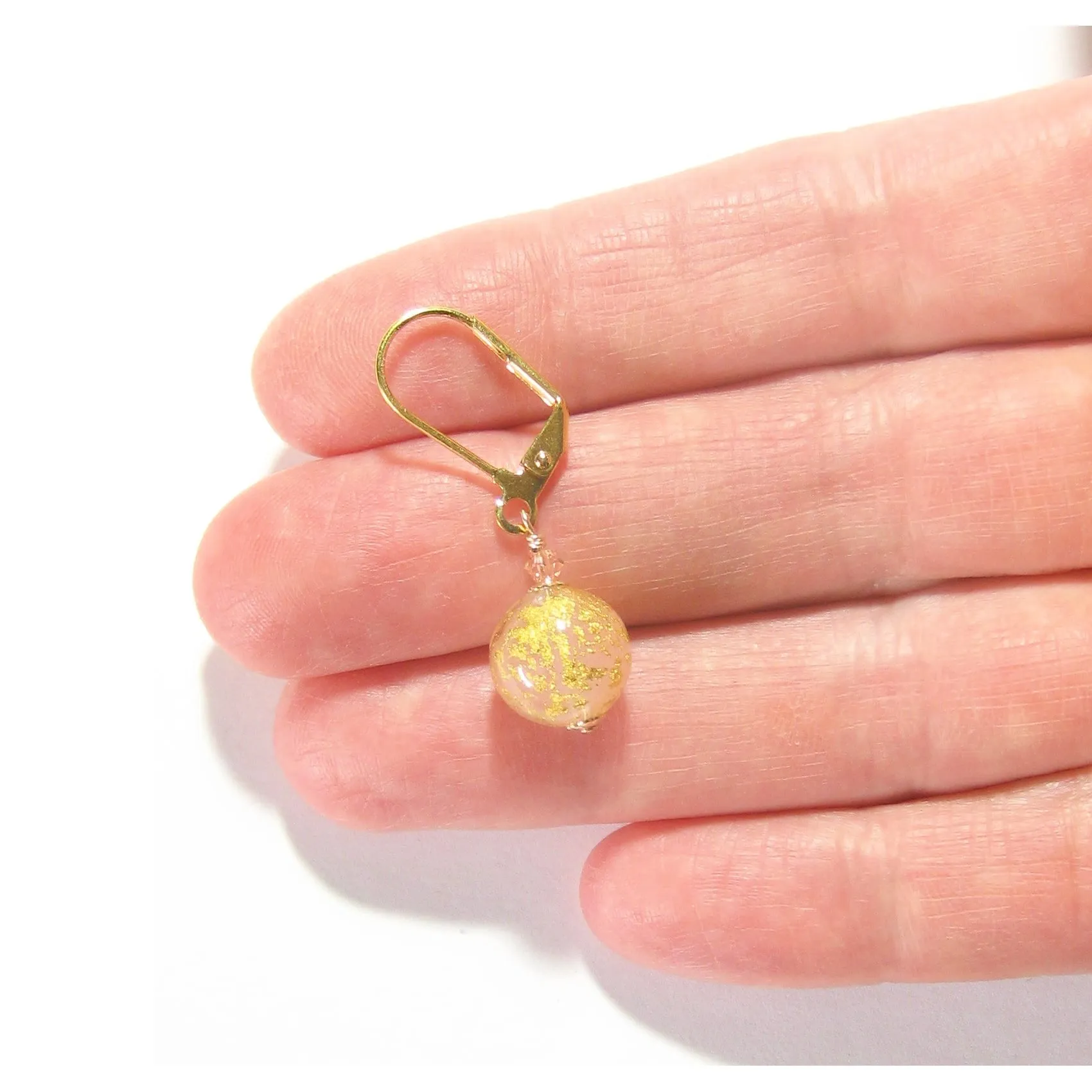 Italian Murano Glass Peach Cadora Gold Earrings with Gold Filled Leverbacks