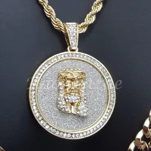 JESUS FACE ROUND ROPE CHAIN DIAMOND CUT 30" CUBAN CHAIN NECKLACE SET 27
