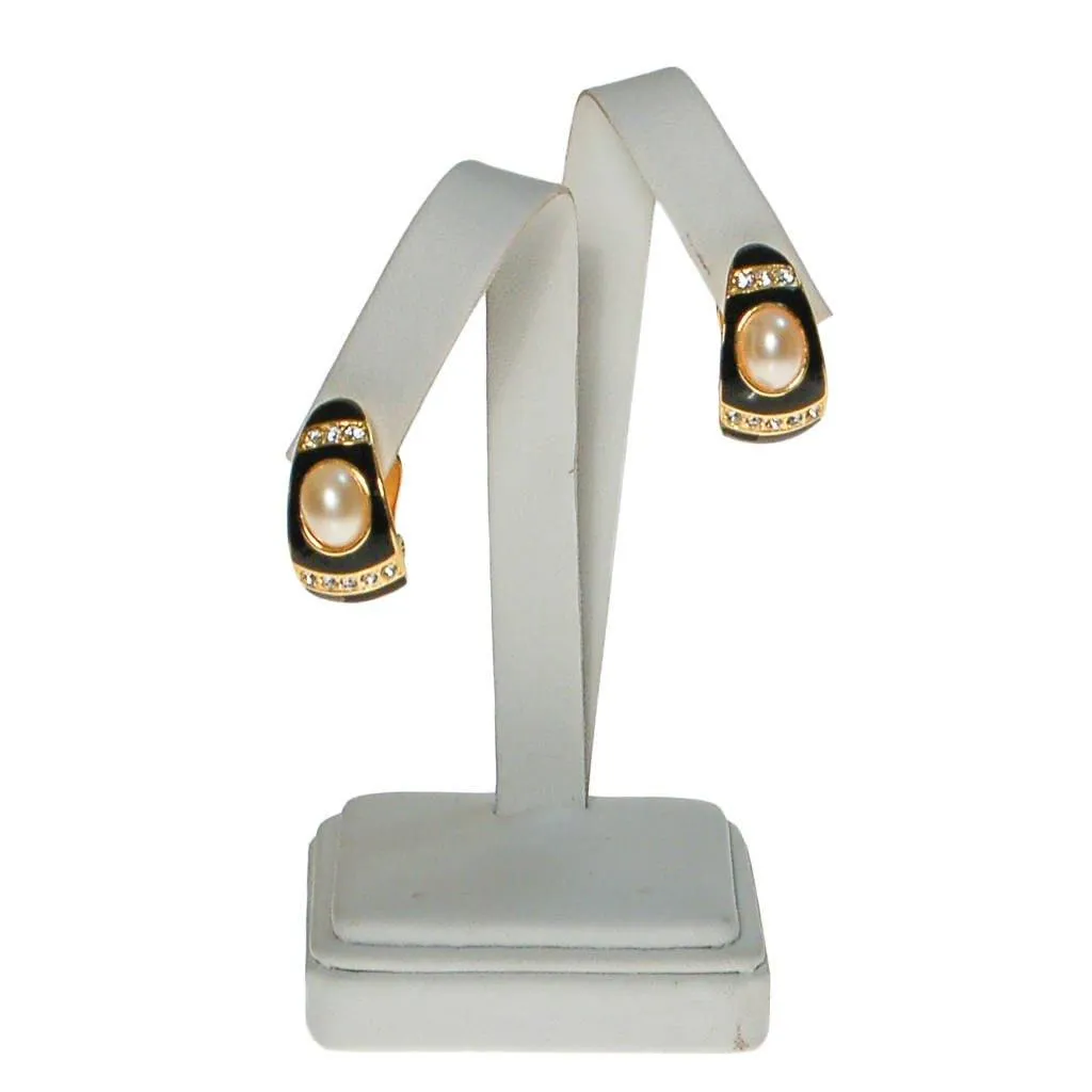 Joan Rivers Gold, Black Enamel, Rhinestone, Faux Pearl Earrings