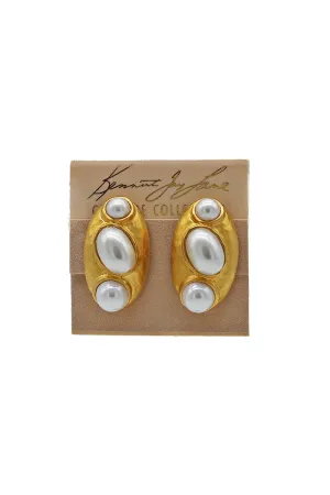 Kenneth Jay Lane Gold & Pearl Cab Earrings