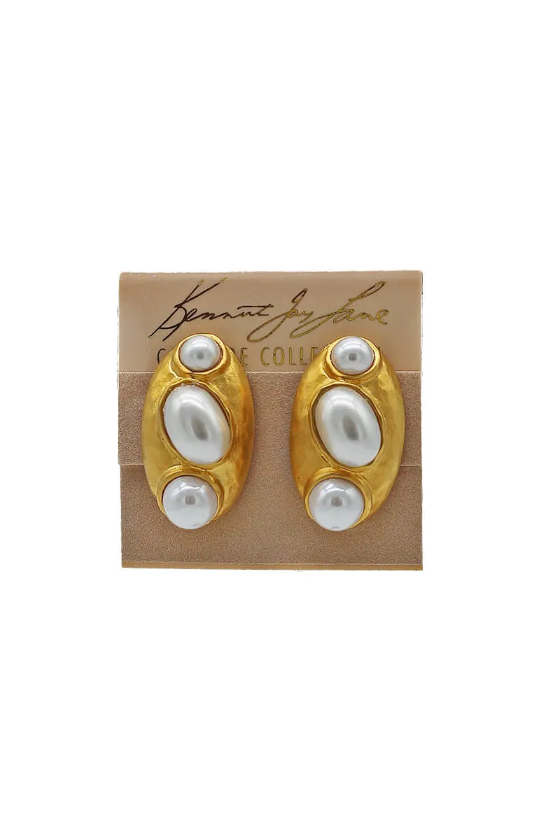 Kenneth Jay Lane Gold & Pearl Cab Earrings
