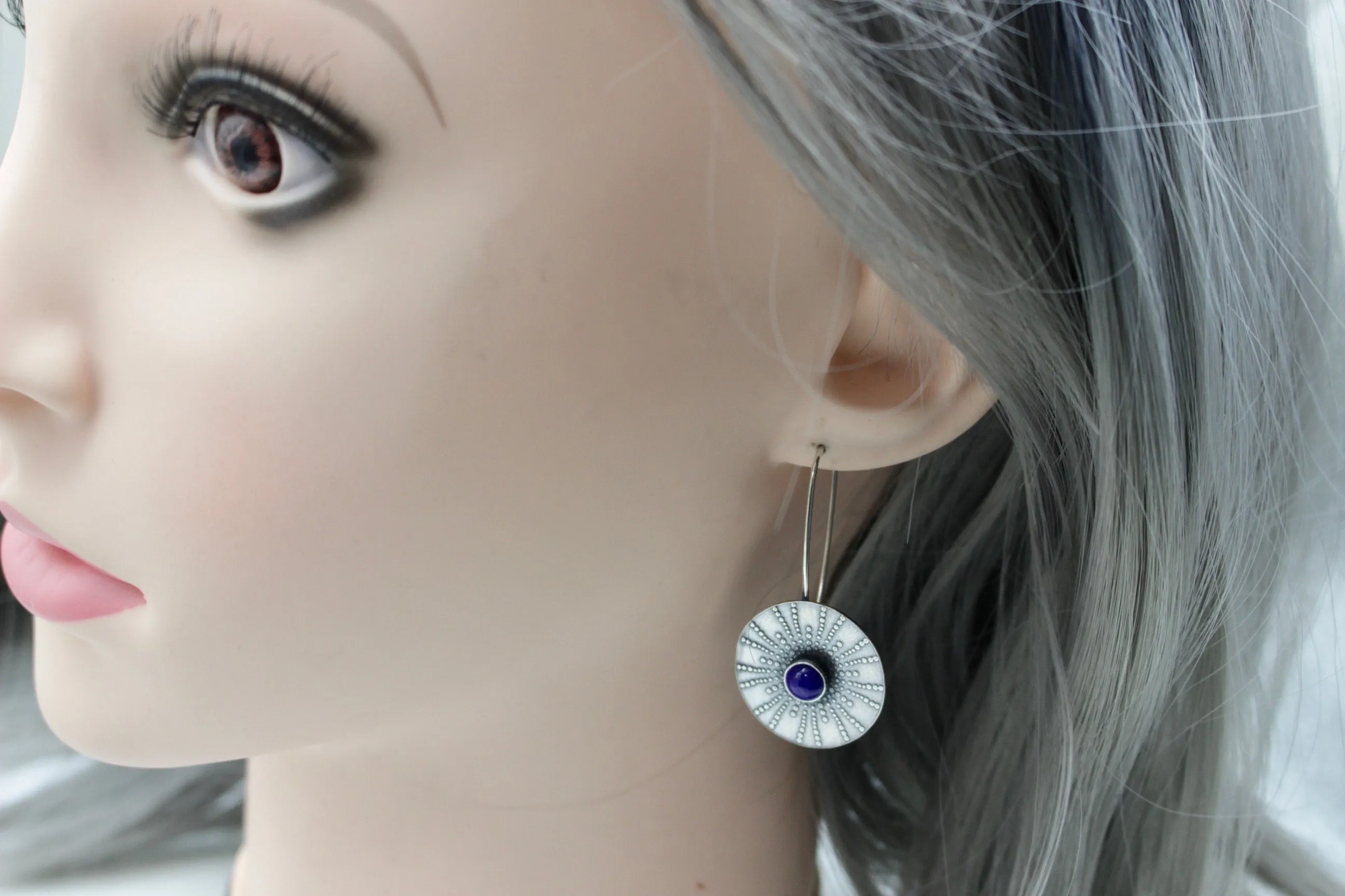Lapis Mandala hoop earrings