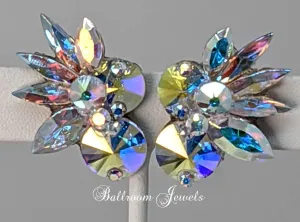 Large and smaller Rivoli shaped crystals clip earrings