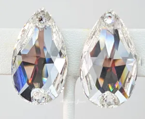Large crystal pear Ballroom Earrings - Clear