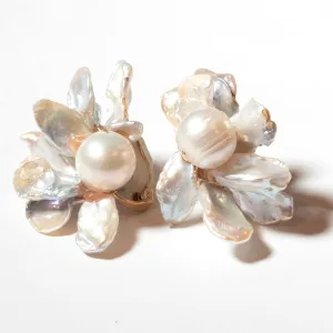 Large Flower Keshi Pearl Earrings