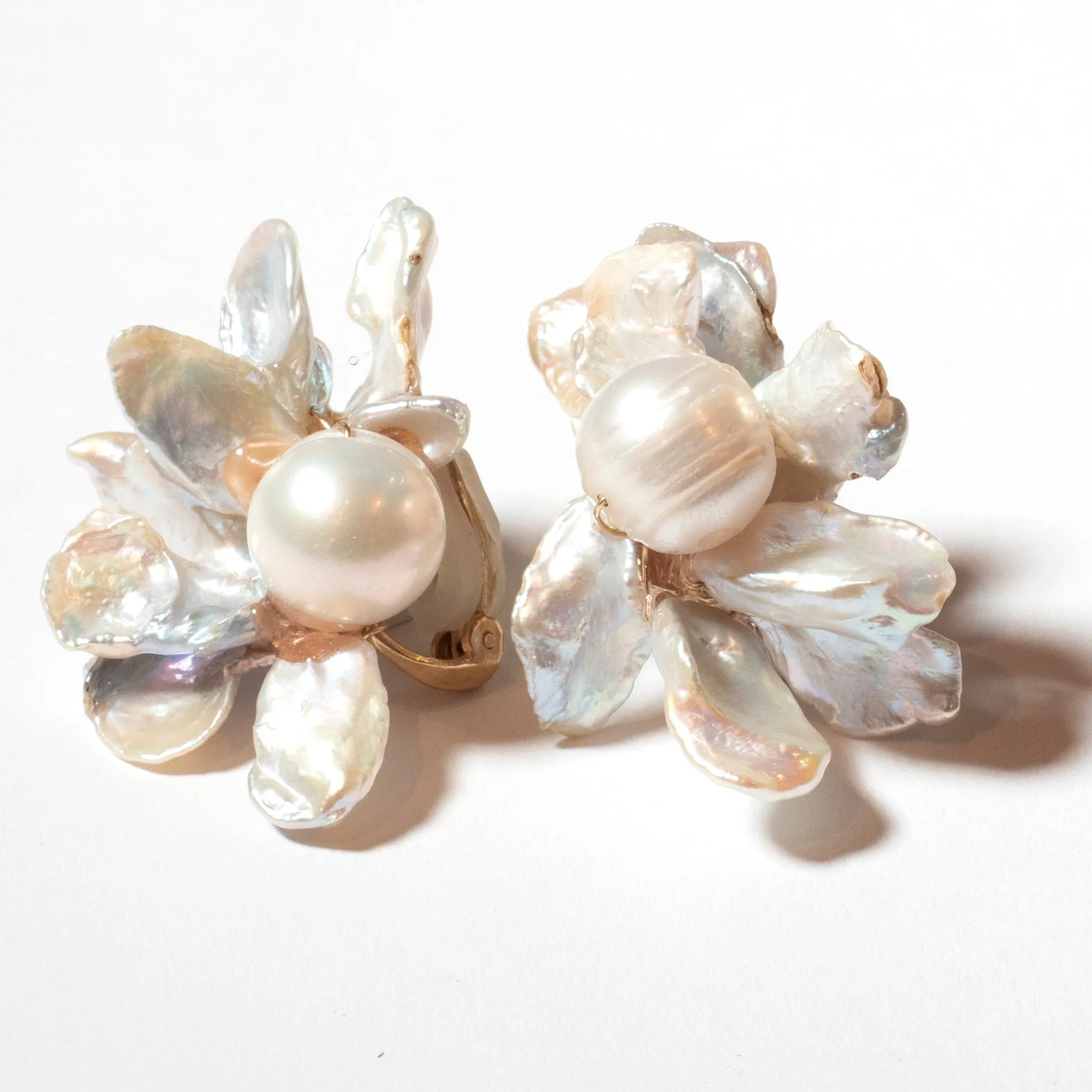 Large Flower Keshi Pearl Earrings