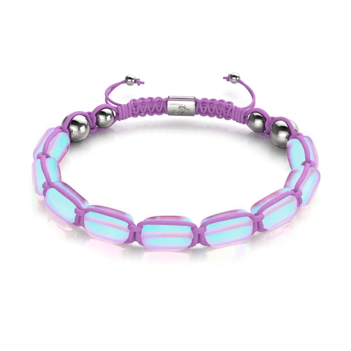 Lavender | Silver | Mermaid Glass Pebble Macrame Bracelet