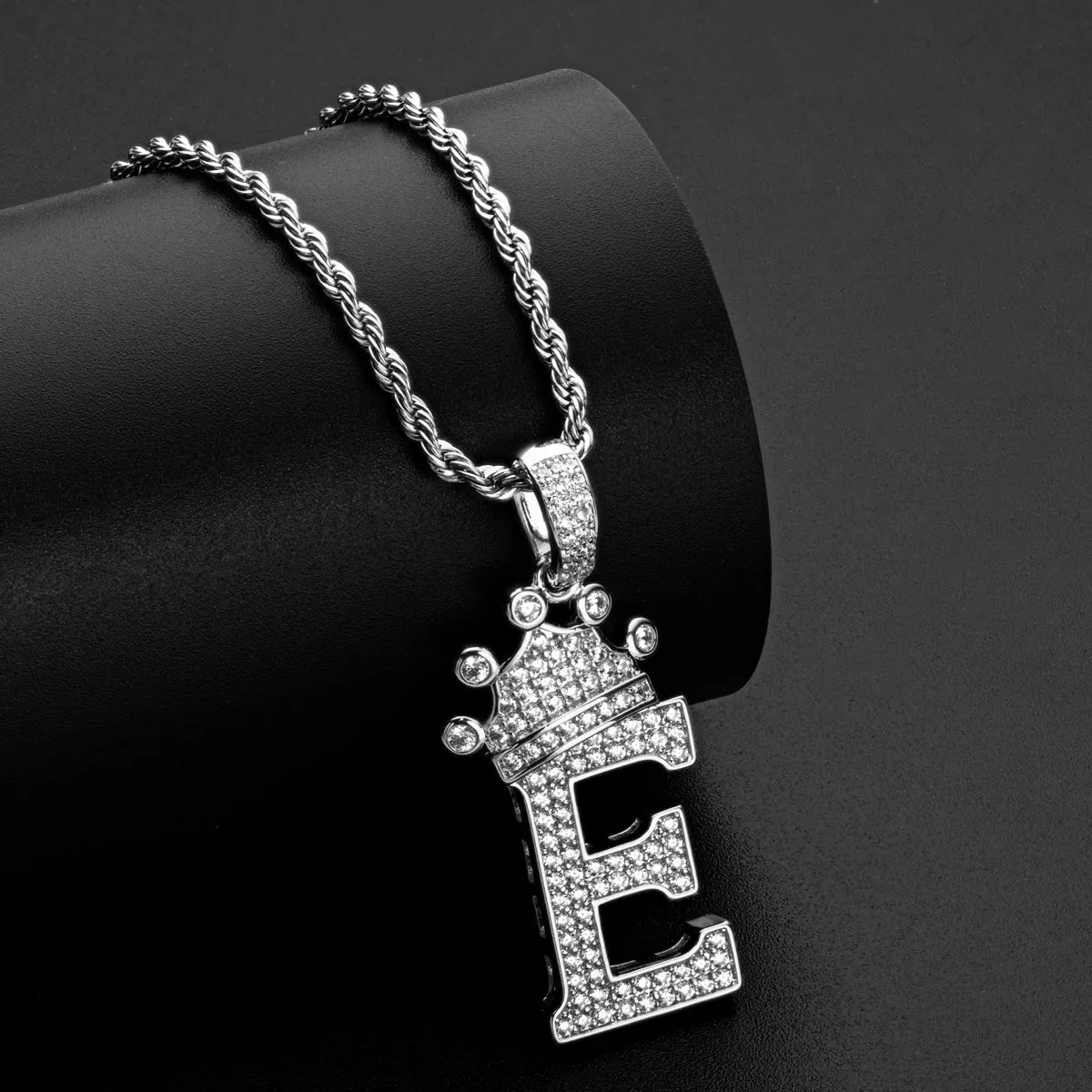 Letter E Initial Pendant Necklace With Rope Chain 24''