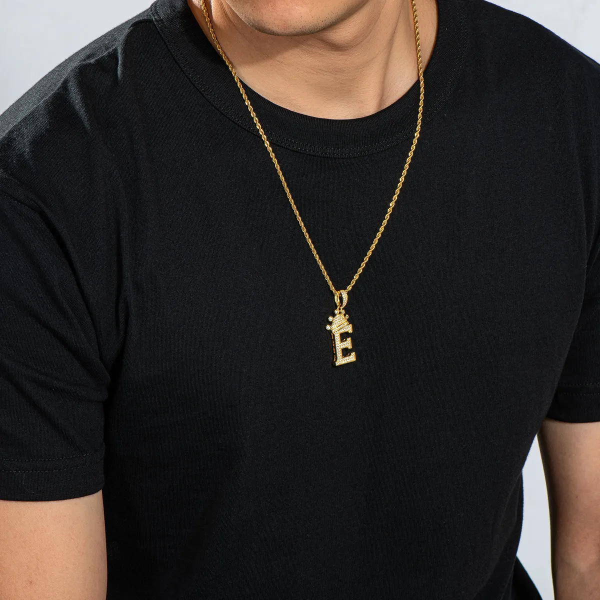Letter E Initial Pendant Necklace With Rope Chain 24''