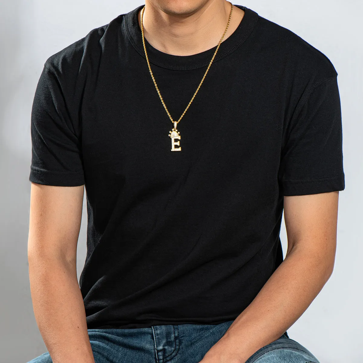 Letter E Initial Pendant Necklace With Rope Chain 24''