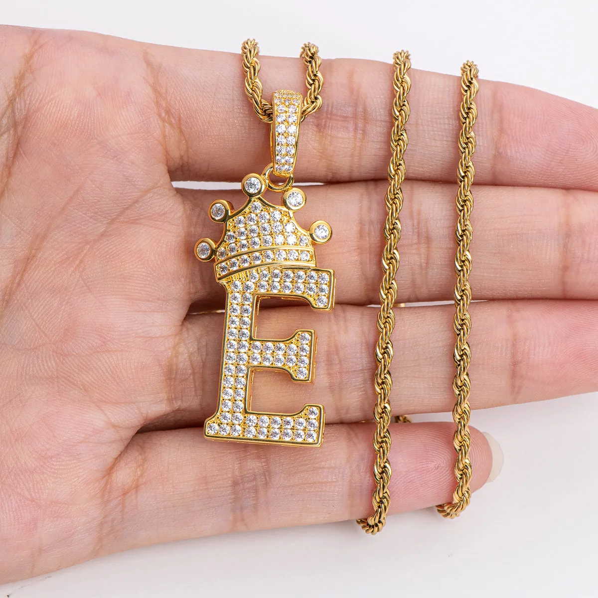Letter E Initial Pendant Necklace With Rope Chain 24''