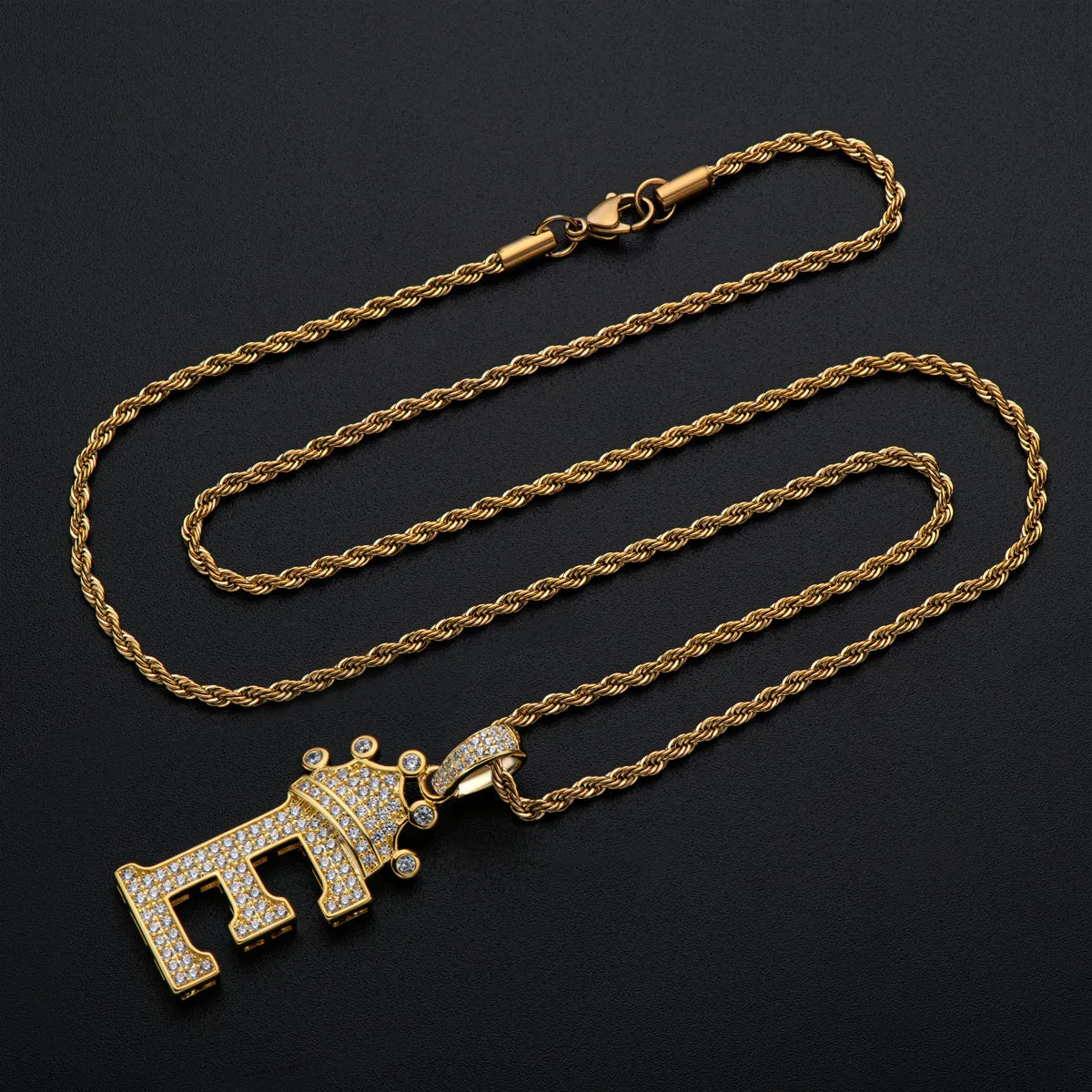 Letter E Initial Pendant Necklace With Rope Chain 24''