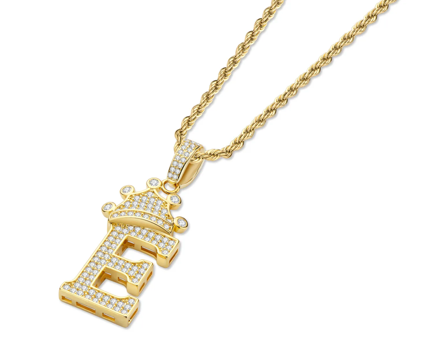 Letter E Initial Pendant Necklace With Rope Chain 24''