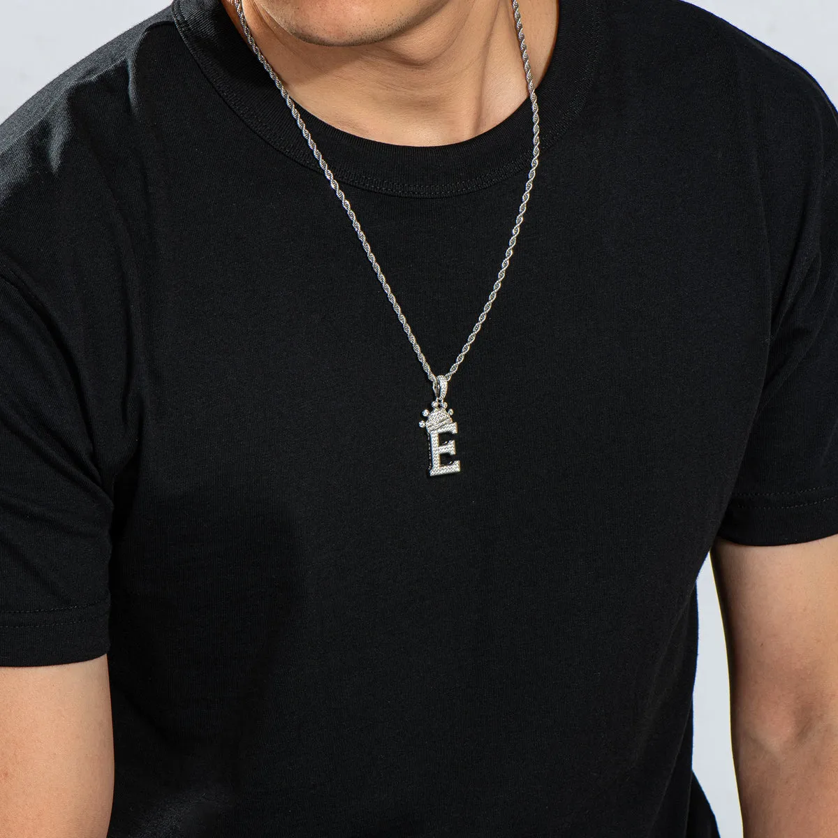 Letter E Initial Pendant Necklace With Rope Chain 24''
