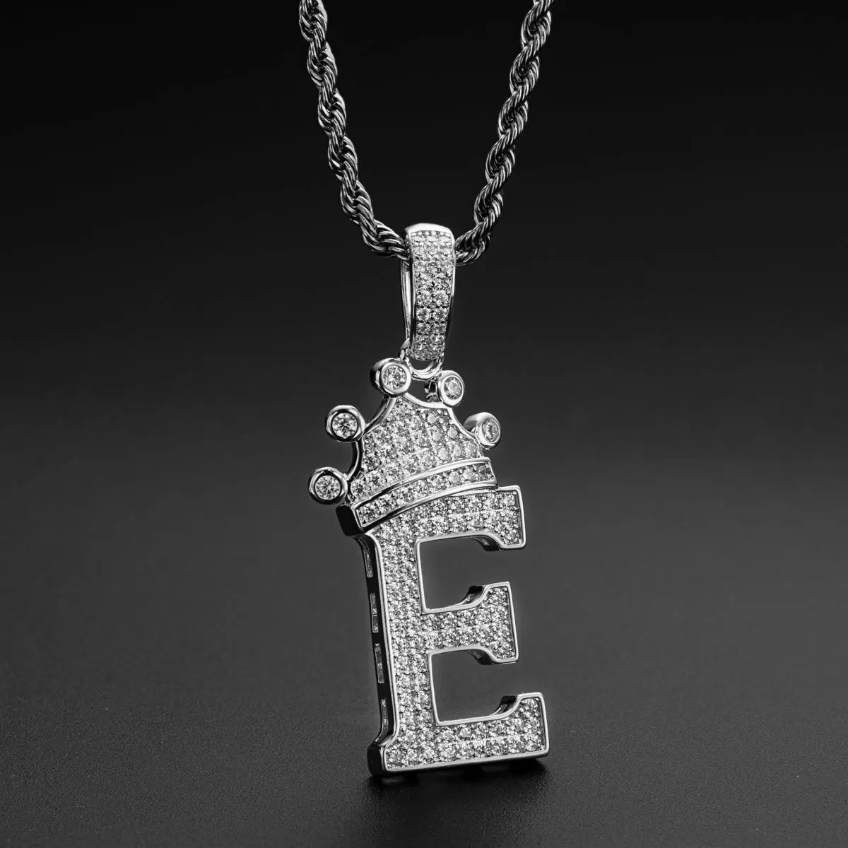 Letter E Initial Pendant Necklace With Rope Chain 24''