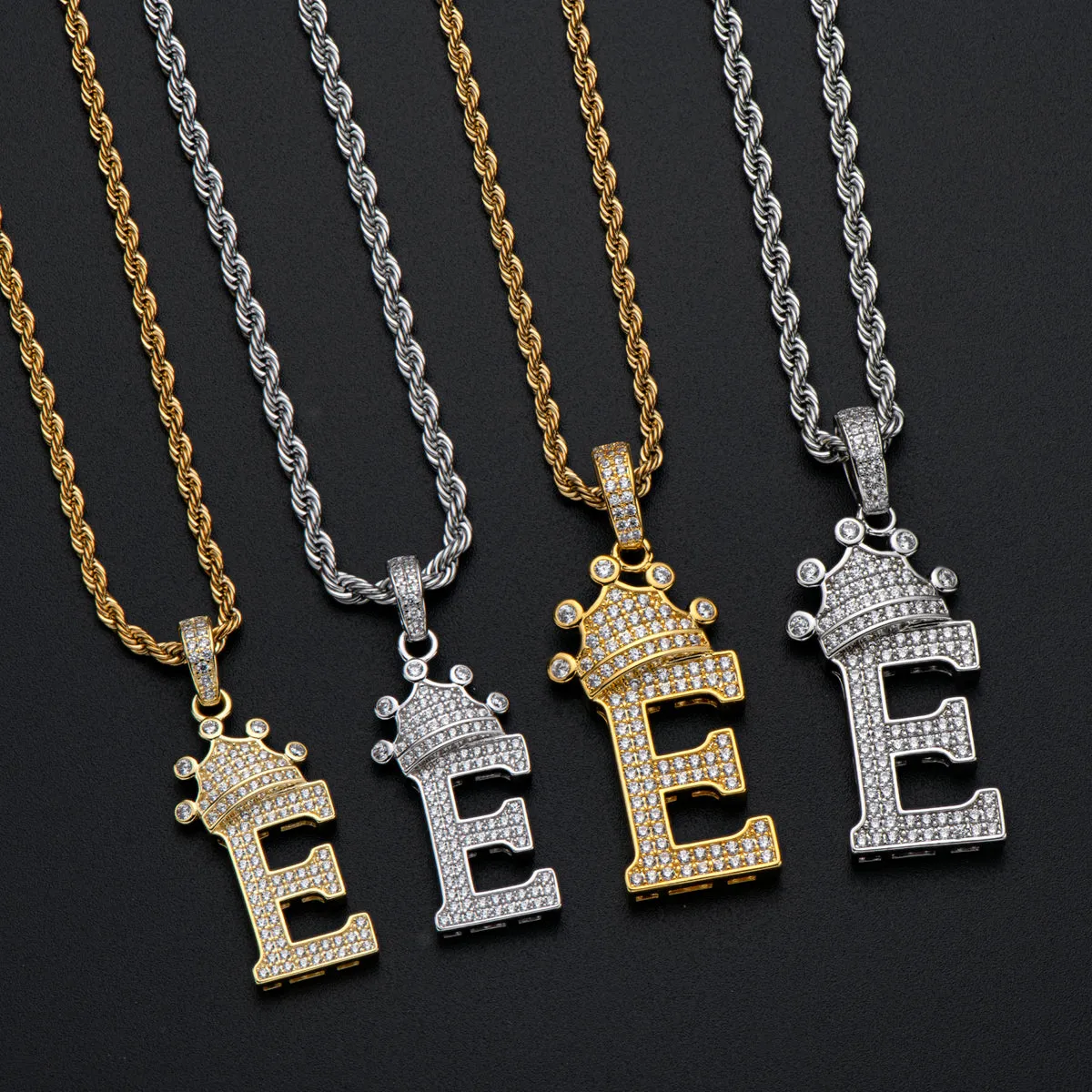 Letter E Initial Pendant Necklace With Rope Chain 24''