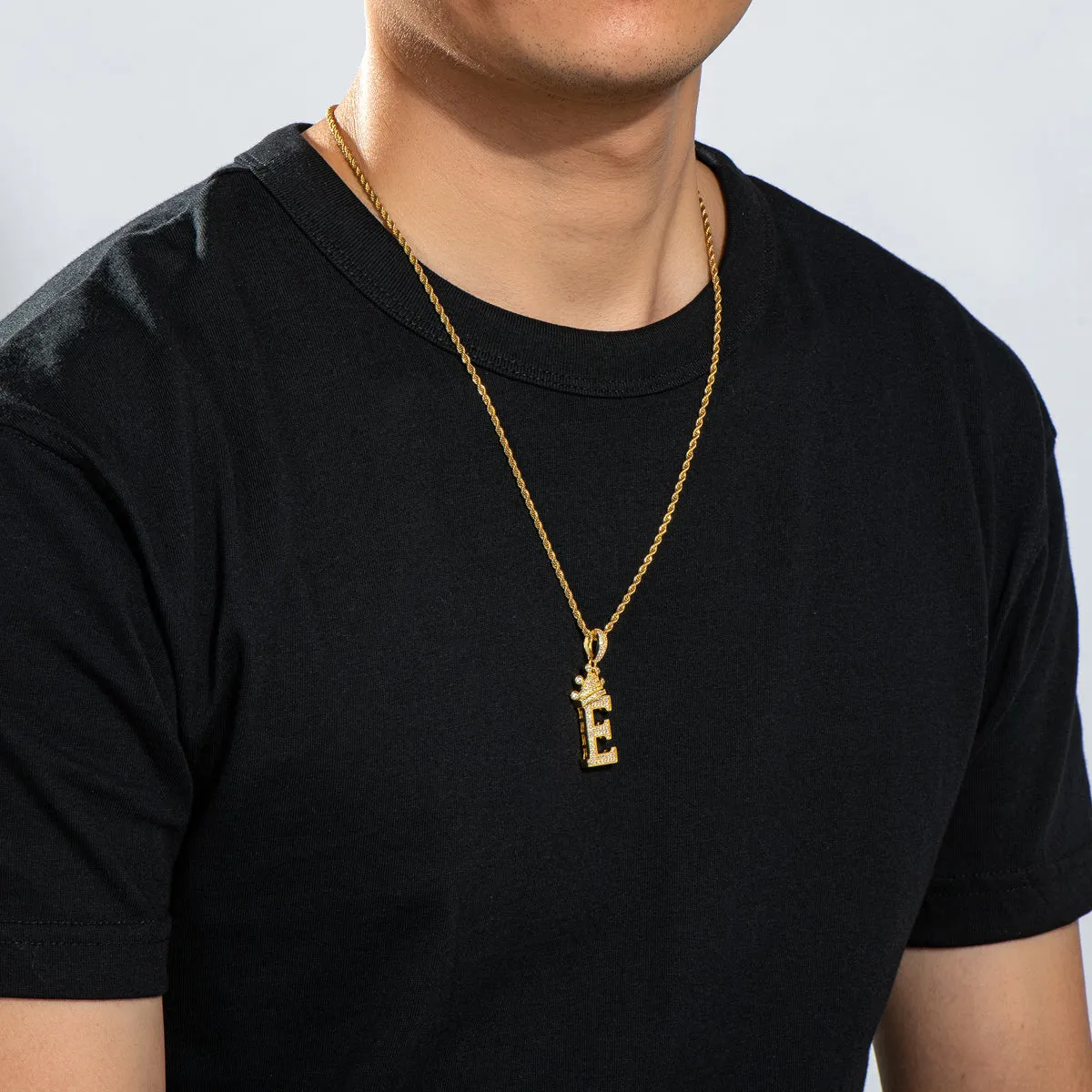 Letter E Initial Pendant Necklace With Rope Chain 24''