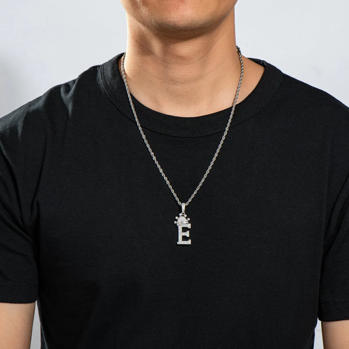 Letter E Initial Pendant Necklace With Rope Chain 24''