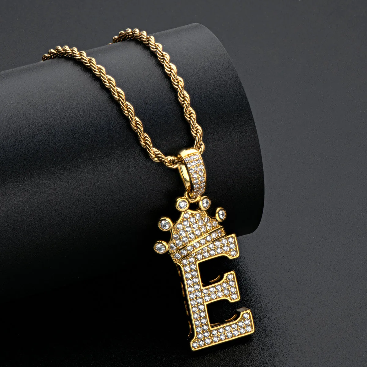 Letter E Initial Pendant Necklace With Rope Chain 24''