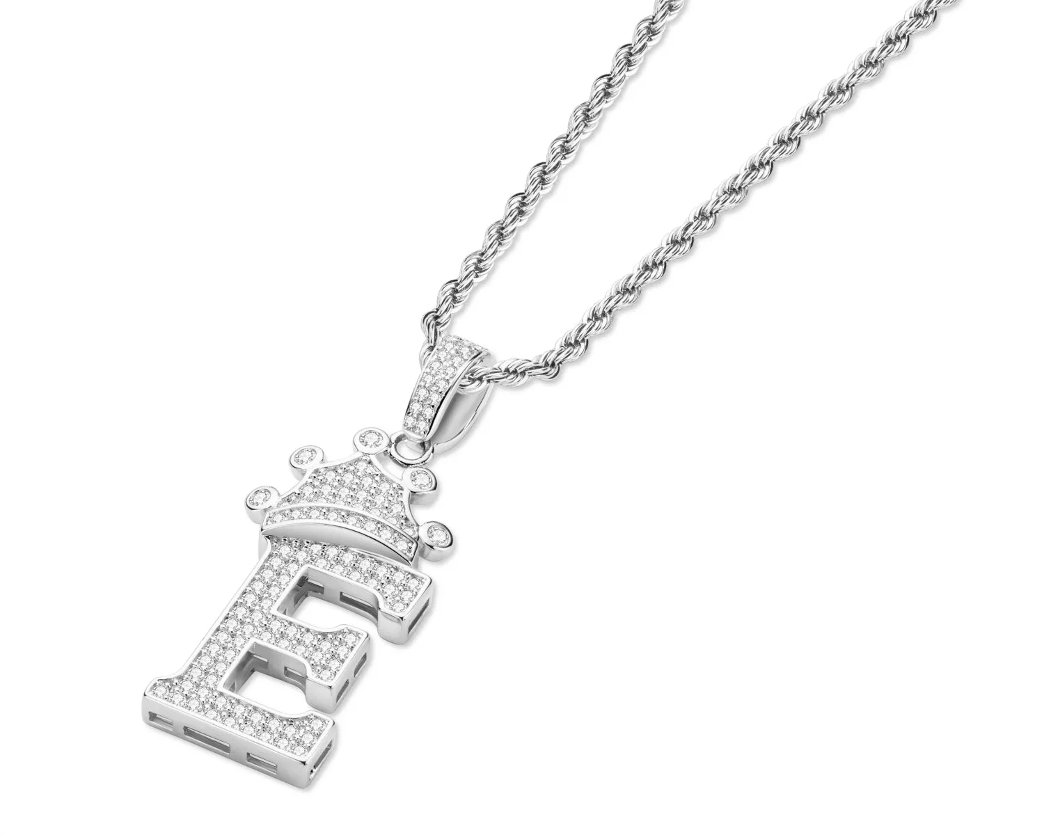 Letter E Initial Pendant Necklace With Rope Chain 24''