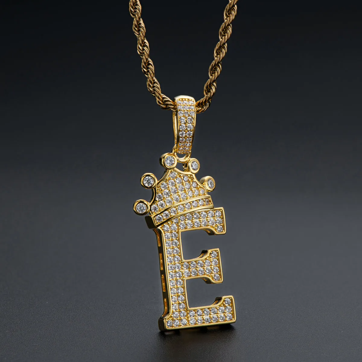Letter E Initial Pendant Necklace With Rope Chain 24''