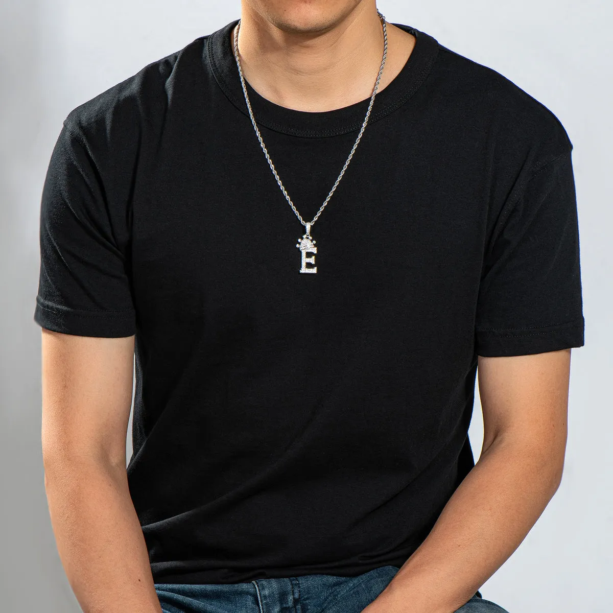 Letter E Initial Pendant Necklace With Rope Chain 24''
