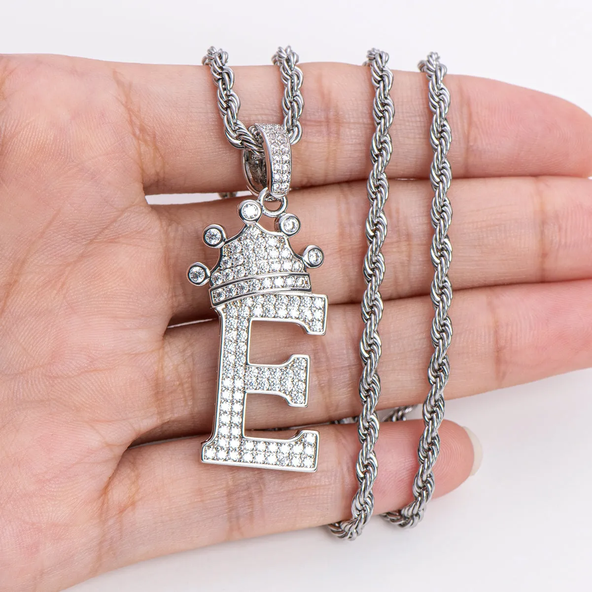 Letter E Initial Pendant Necklace With Rope Chain 24''