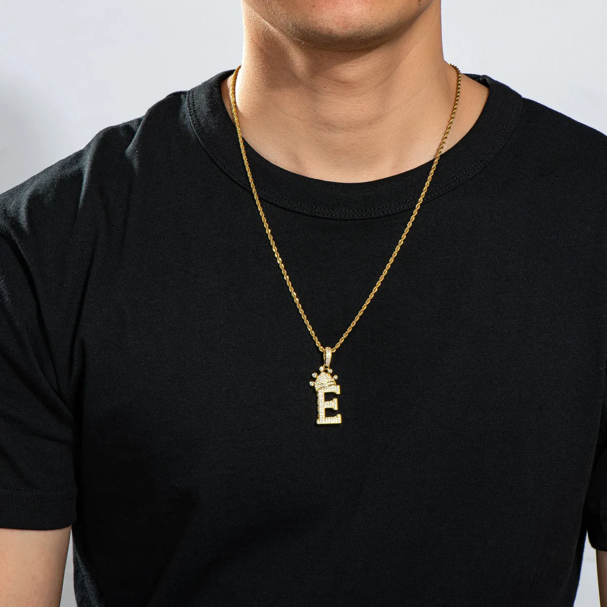 Letter E Initial Pendant Necklace With Rope Chain 24''