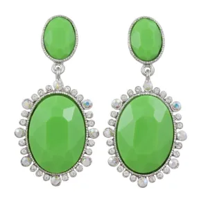 Lime Green Ovals with Crystals Dangling Clip Earring - REC414C