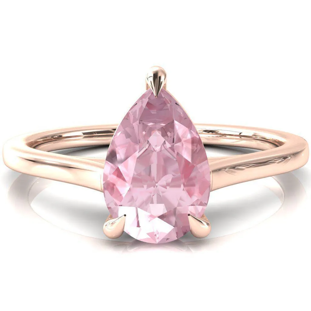 Lizzy Pear Pink Sapphire 3 Claw Prong Cathedral Engagement Ring