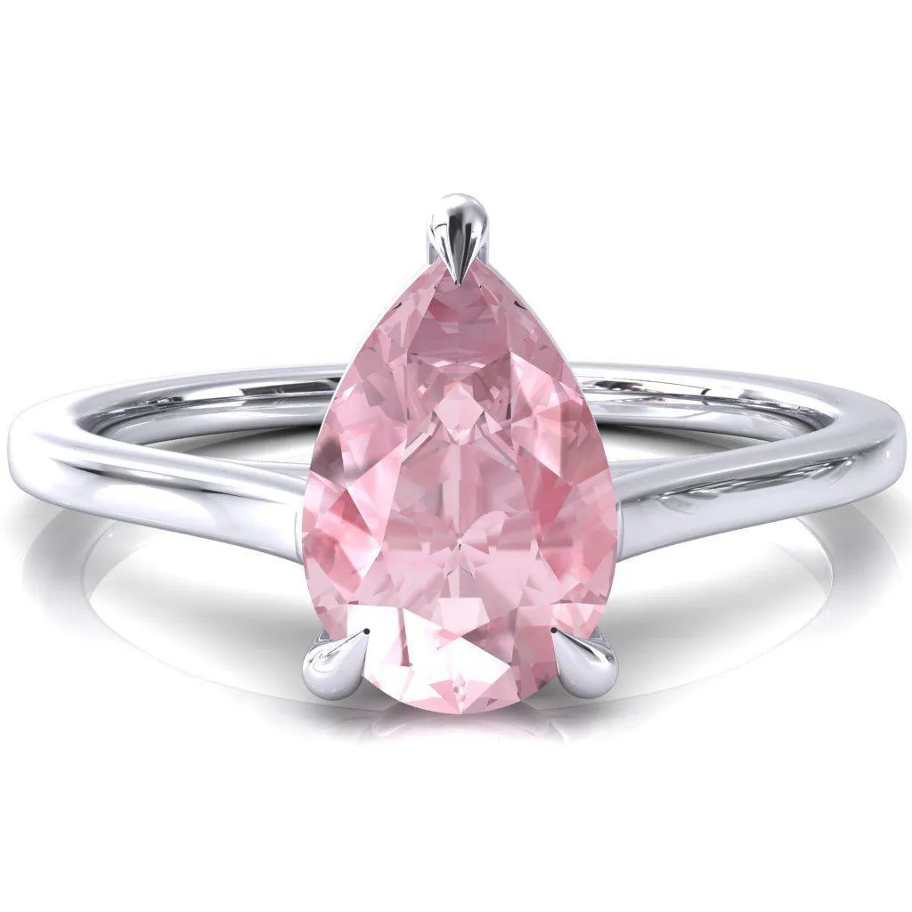 Lizzy Pear Pink Sapphire 3 Claw Prong Cathedral Engagement Ring