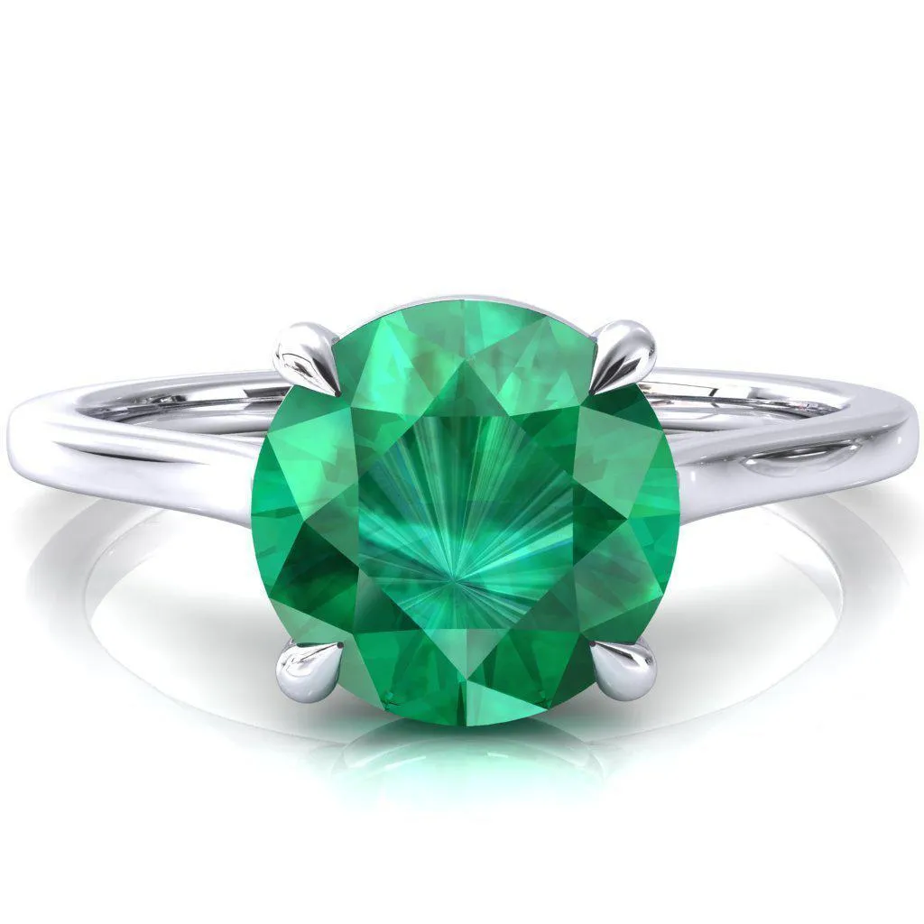 Lizzy Round Emerald 4 Claw Prong Cathedral Engagement Ring