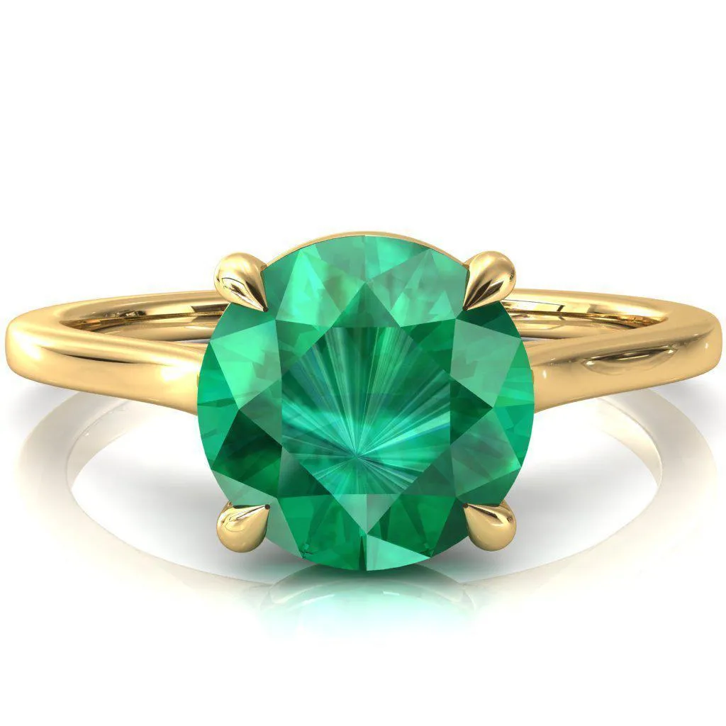 Lizzy Round Emerald 4 Claw Prong Cathedral Engagement Ring