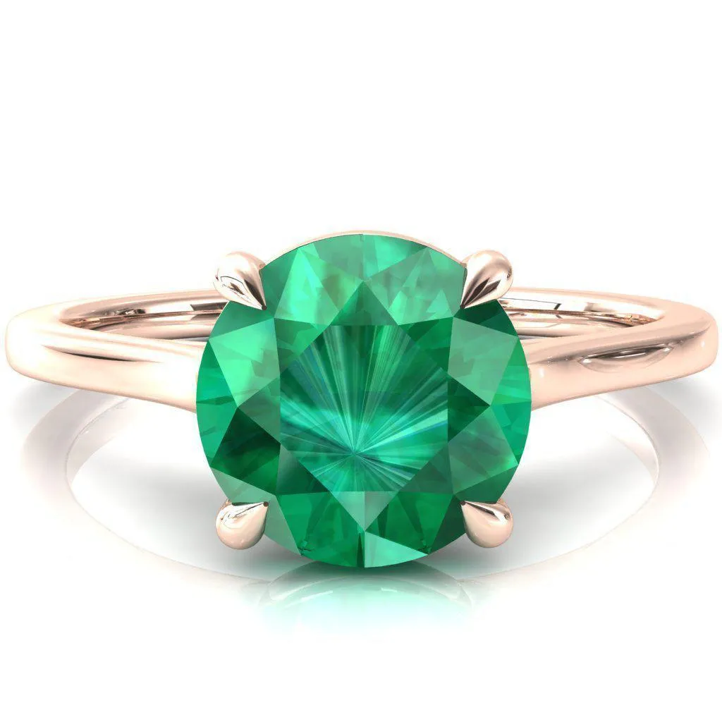 Lizzy Round Emerald 4 Claw Prong Cathedral Engagement Ring