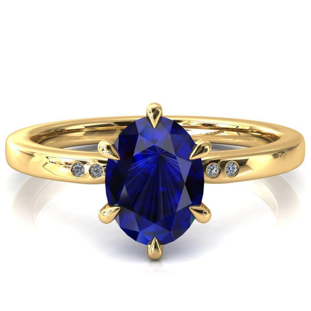 Maise Oval Blue Sapphire 6 Prong Diamond Accent Engagement Ring