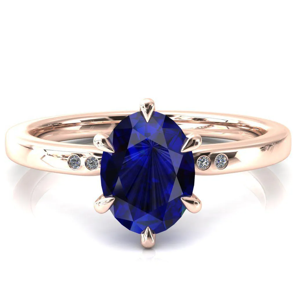 Maise Oval Blue Sapphire 6 Prong Diamond Accent Engagement Ring