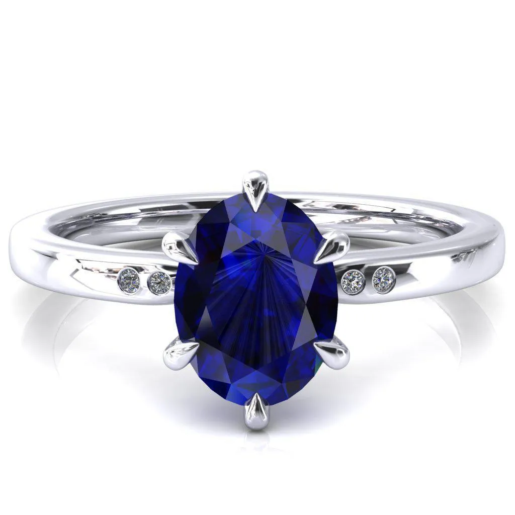 Maise Oval Blue Sapphire 6 Prong Diamond Accent Engagement Ring