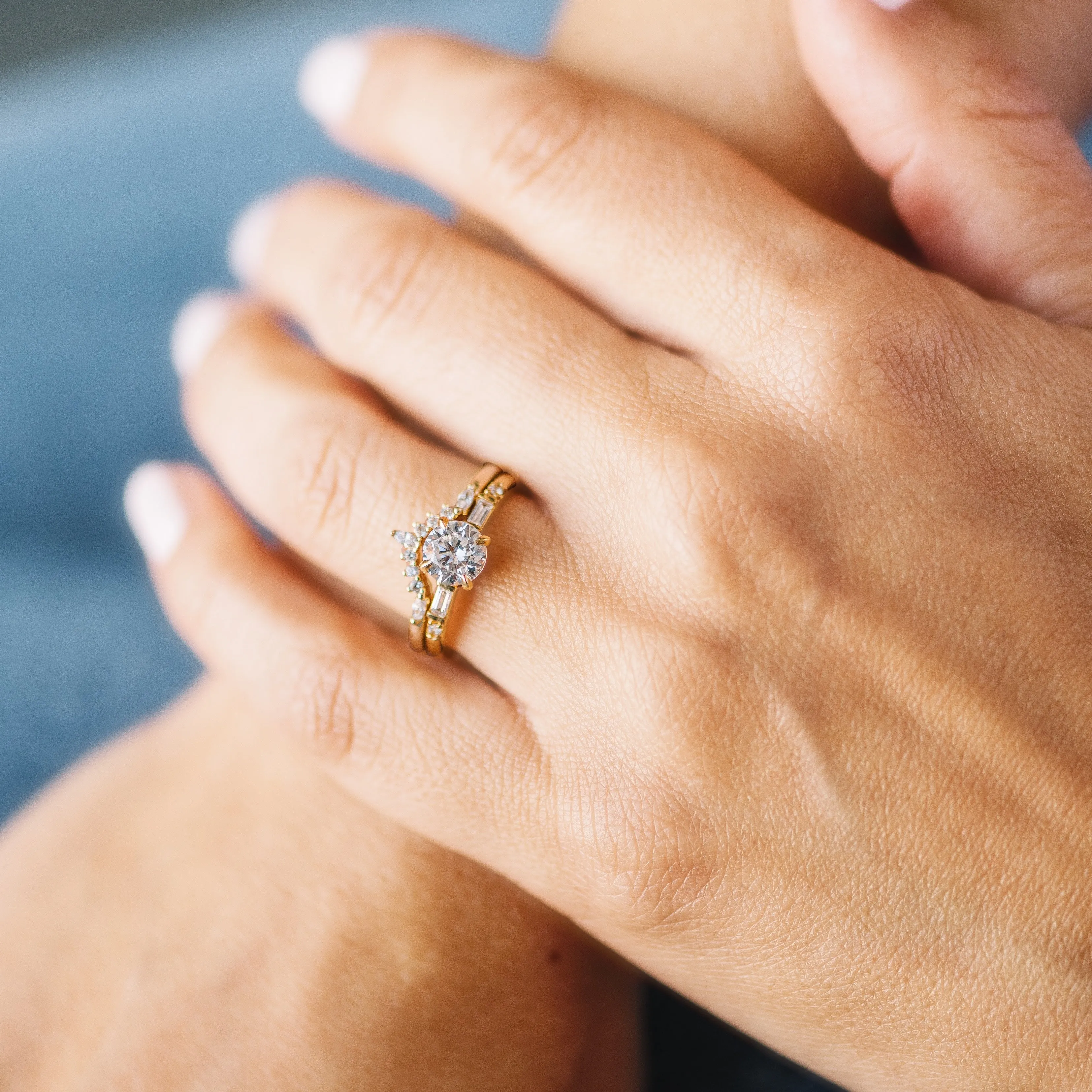 Marquise and Round Diamond Tracer Wedding Band