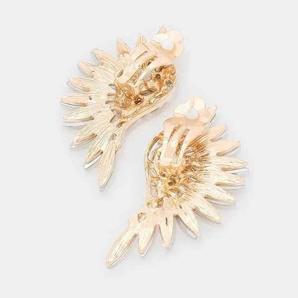 Marquise Oil Spill Stone Cluster Wing Gold Clip On Earrings