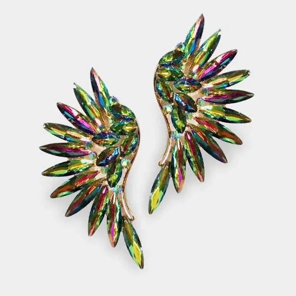 Marquise Oil Spill Stone Cluster Wing Gold Clip On Earrings