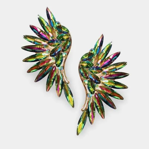 Marquise Oil Spill Stone Cluster Wing Gold Clip On Earrings